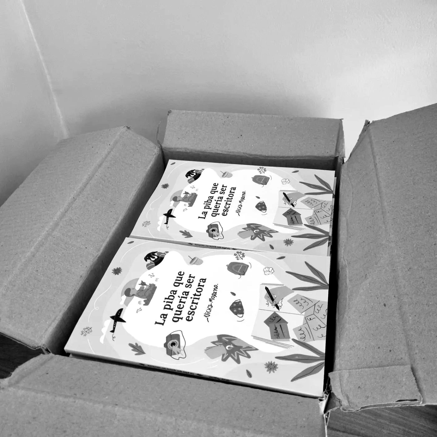 La primera tirada de La piba que quería ser escritora, recién llegada, en su caja
