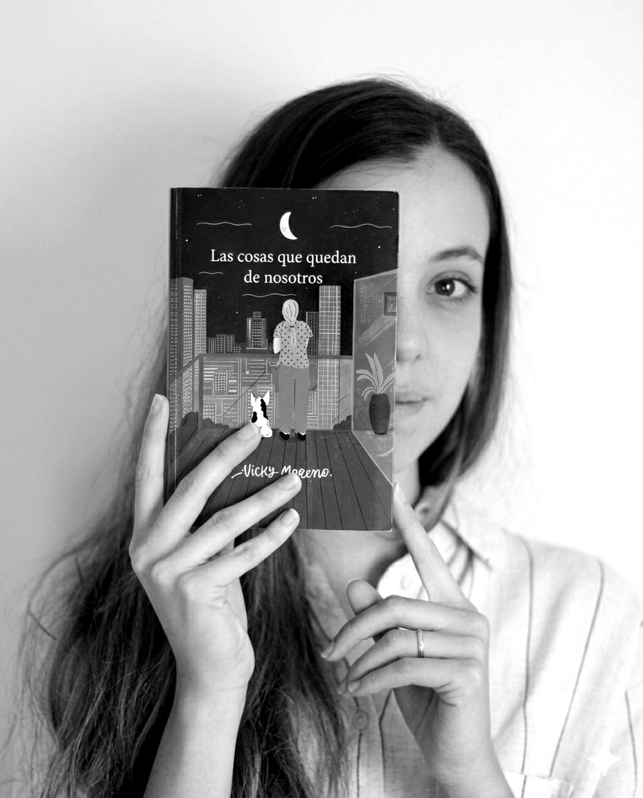 Vicky Moreno con su novela Las cosas que quedan de nosotros tapándole media cara