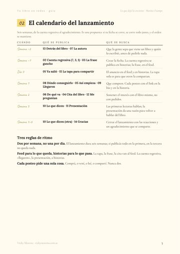 Página 3 de la guía: el calendario del lanzamiento