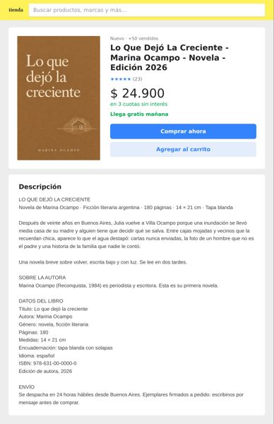 Ficha de Mercado Libre del libro de ejemplo